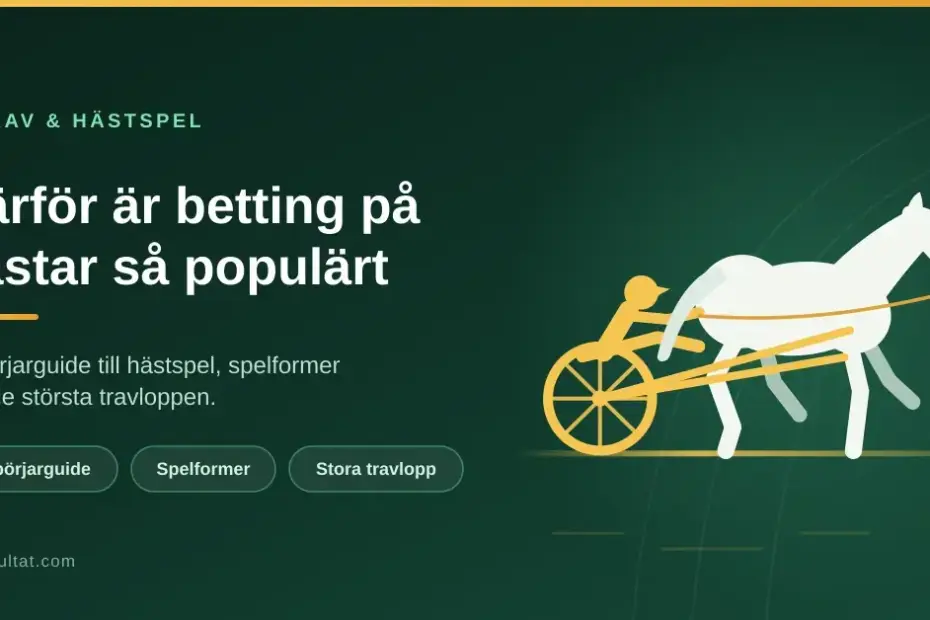 Illustration av en travhäst med kusk i sulky bredvid rubriken ”Därför är betting på hästar så populärt”.