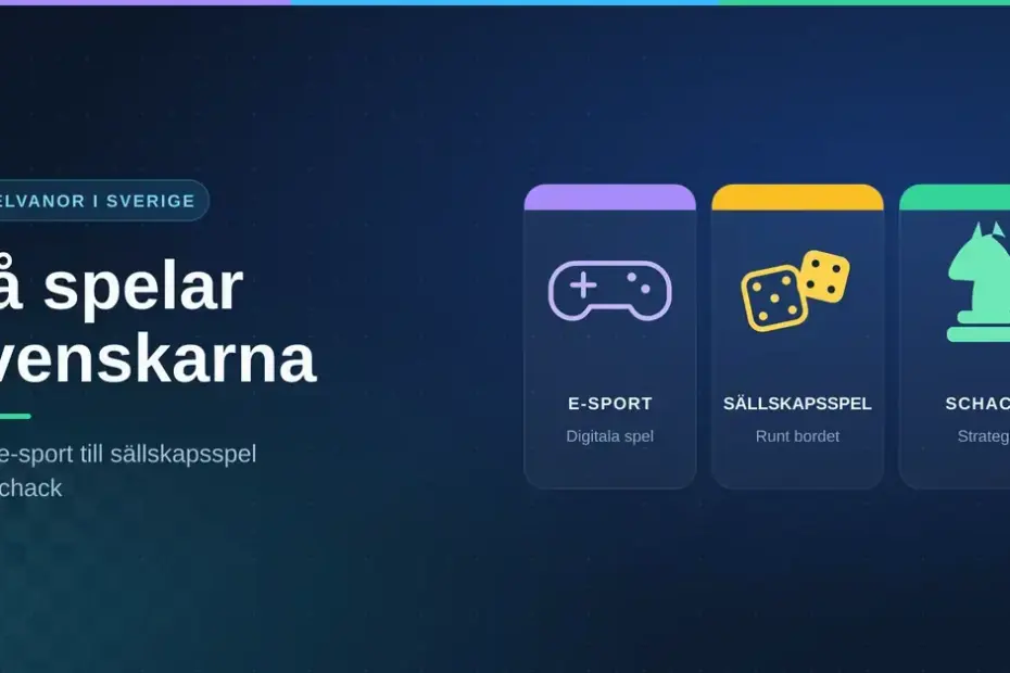 Grafik med rubriken "Så spelar svenskarna" och tre ikonkort som visar e-sport, sällskapsspel och schack.